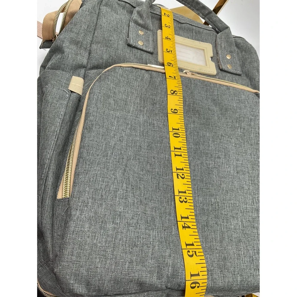 Gray Diaper Bag Backpack with USB Port Gold Hardware Stroller Straps Heathered